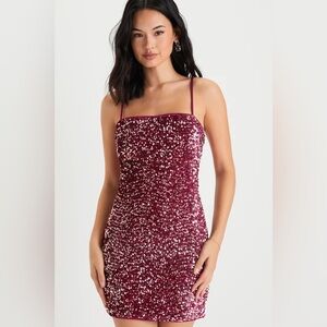 Lulu’s Perfect Sparkle Pink Sequin Lace-Up Mini Dress